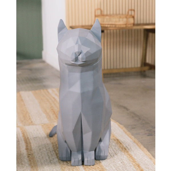 Lily Grey Cat Decor Front View - Front view of Lily, the grey cat-inspired decor and storage piece. - Abstract Home Art