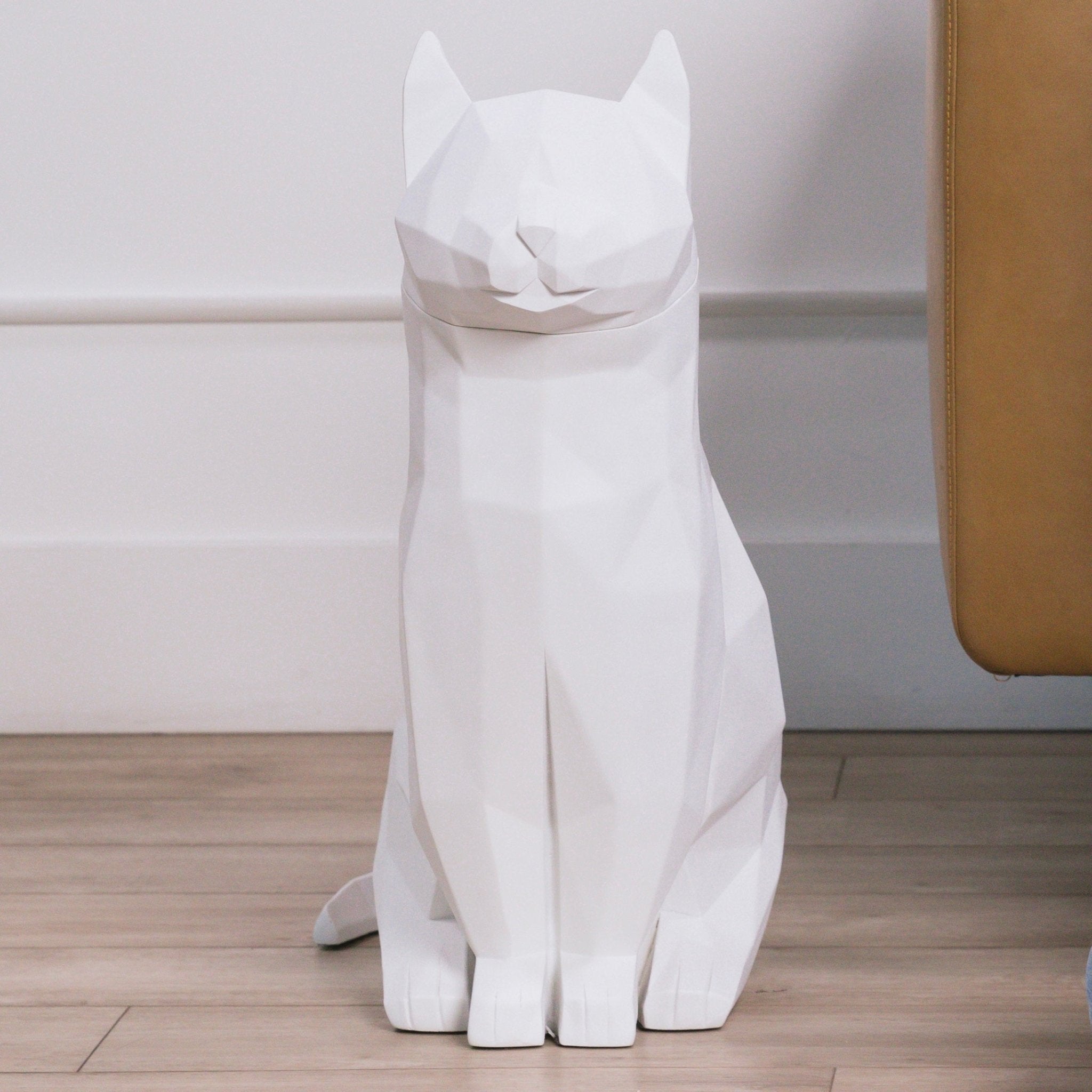 Lily White Cat Decor Front View - Front view of Lily, the white cat-inspired decor and storage piece.  - Abstract Home Art