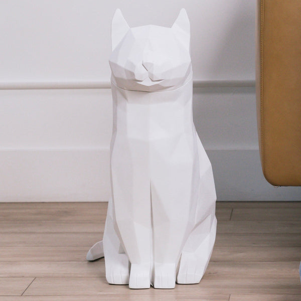 Lily White Cat Decor Front View - Front view of Lily, the white cat-inspired decor and storage piece.  - Abstract Home Art