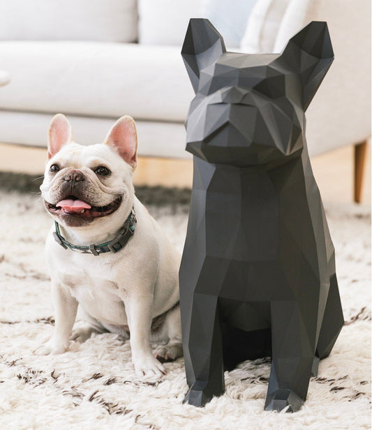 Max Black Bulldog Decor Front View - Front view of Max, the black French Bulldog-inspired decor and storage piece.